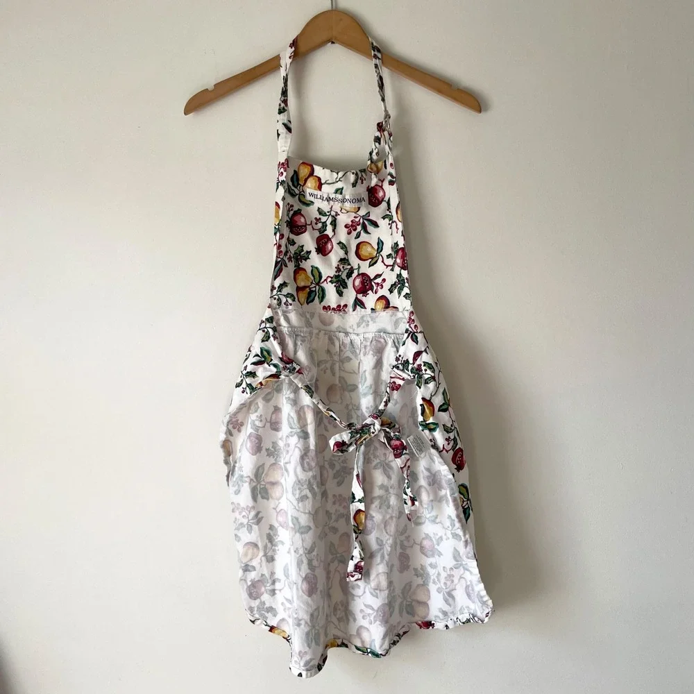 Vintage Williams Sonoma Cotton Apron Pomegranate Pear Holly Berries 80s 90s